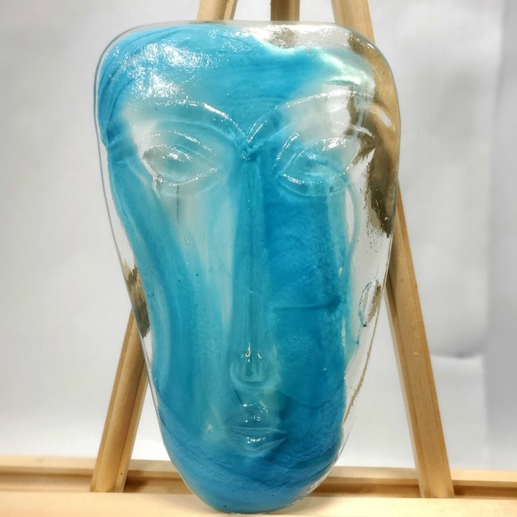 Vintage Art Glass Blue Face Mask - Picture 3 of 3